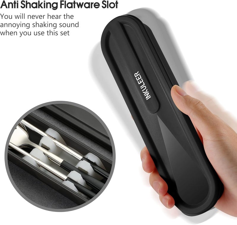 inkuleer Travel cutlery set, 18/8 stainless steel cutlery, Reusable utensils set with case, Portable Silverware Lunch Box for Camping and Office (Black/knife set) - Image 2